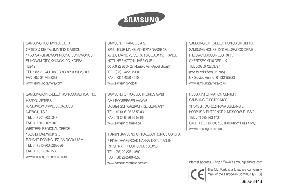 Samsung EC-L80ZZBBA/FR, EC-L80ZZBBA/GB, EC-L80ZZBBB/GB, EC-L80ZZBBA/DE, EC-L80ZZBAB, EC-L80ZZBAA manual 6806-3448 