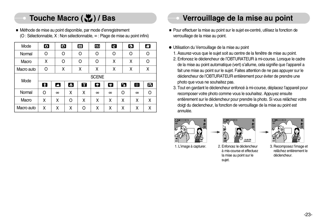 Samsung EC-L80ZZBBA/FR manual Verrouillage de la mise au point, Scene 