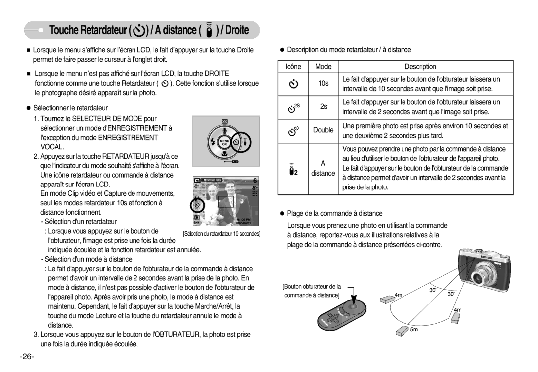 Samsung EC-L80ZZBBA/FR manual Touche Retardateur / a distance / Droite 