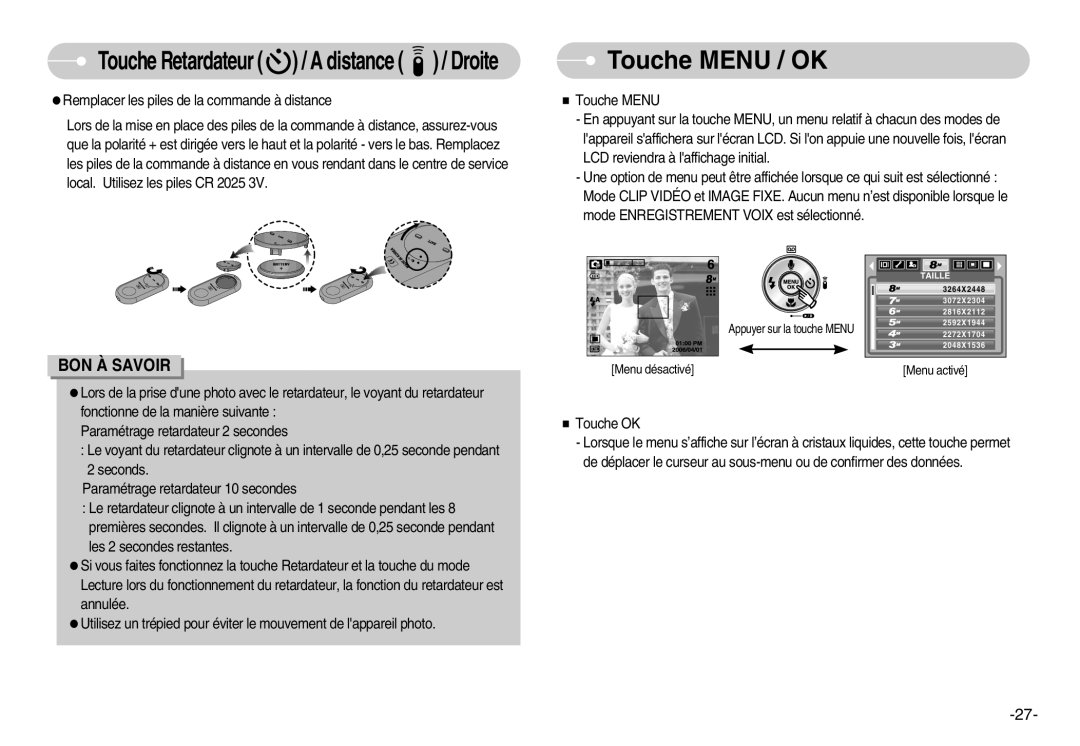 Samsung EC-L80ZZBBA/FR manual Touche Menu / OK 