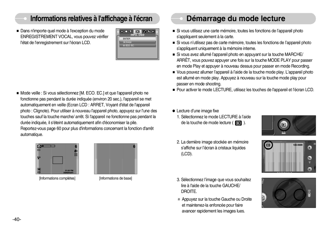 Samsung EC-L80ZZBBA/FR manual Démarrage du mode lecture 