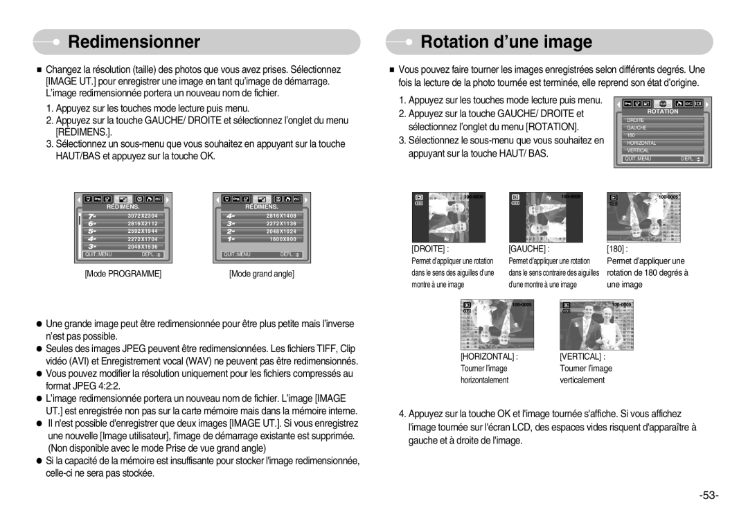 Samsung EC-L80ZZBBA/FR manual Redimensionner, Rotation d’une image 