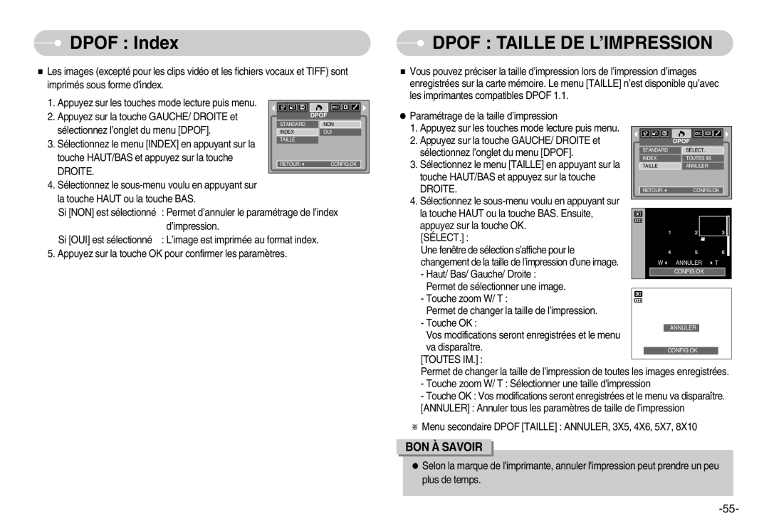 Samsung EC-L80ZZBBA/FR manual Dpof Index, Sélect 