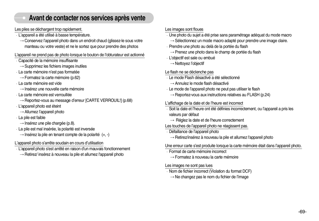 Samsung EC-L80ZZBBA/FR manual Avant de contacter nos services après vente 