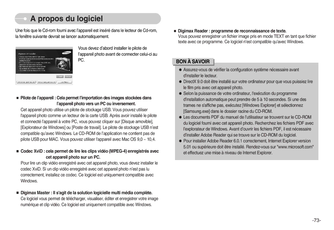 Samsung EC-L80ZZBBA/FR manual Propos du logiciel, Digimax Reader programme de reconnaissance de texte 