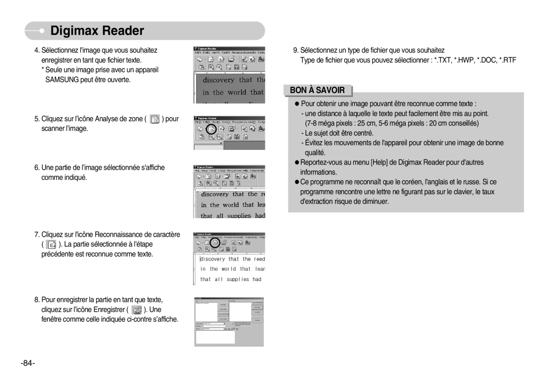 Samsung EC-L80ZZBBA/FR manual BON À Savoir 