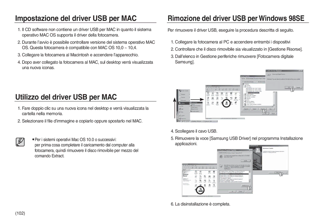 Samsung EC-L730ZBDA/E3, EC-L830ZBBA/E1, EC-L830ZRBA/E1 Impostazione del driver USB per MAC, Utilizzo del driver USB per MAC 