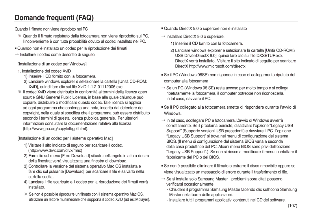 Samsung EC-L830ZSBA/IT, EC-L830ZBBA/E1, EC-L830ZRBA/E1, EC-L730ZSDA/E3 manual Quando il filmato non viene riprodotto nel PC 