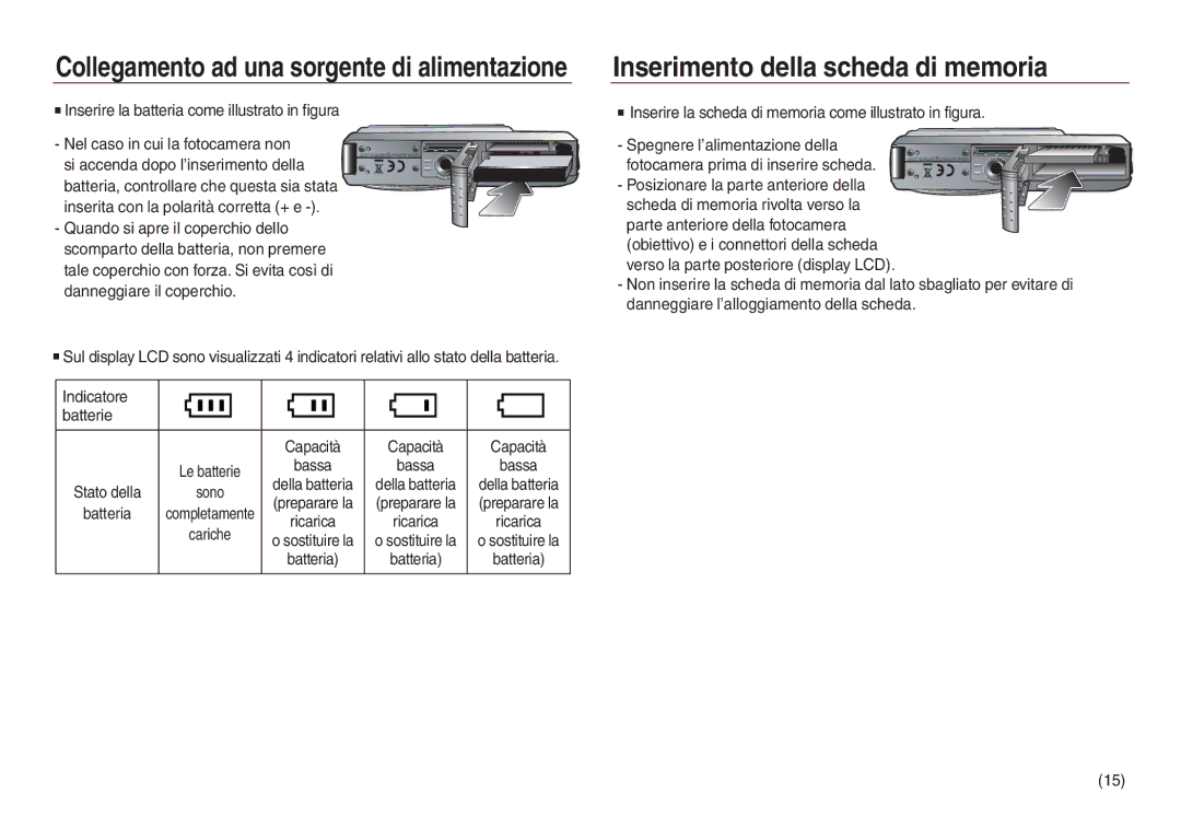 Samsung EC-L830ZBBA/E1, EC-L830ZRBA/E1 Inserimento della scheda di memoria, Inserire la batteria come illustrato in figura 