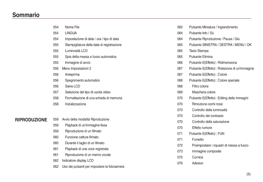 Samsung EC-L730ZRBA/E1, EC-L830ZBBA/E1, EC-L830ZRBA/E1 manual Nome File 062 Pulsante Miniatura / Ingrandimento, Lingua 