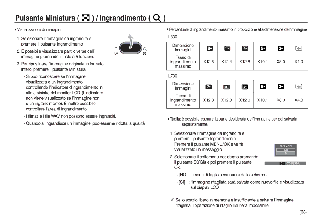 Samsung EC-L830ZBBA/E1 manual Pulsante Miniatura / Ingrandimento, X12.8 X12.4 X10.1 X8.0 X4.0, X12.0 X10.1 X8.0 X4.0 