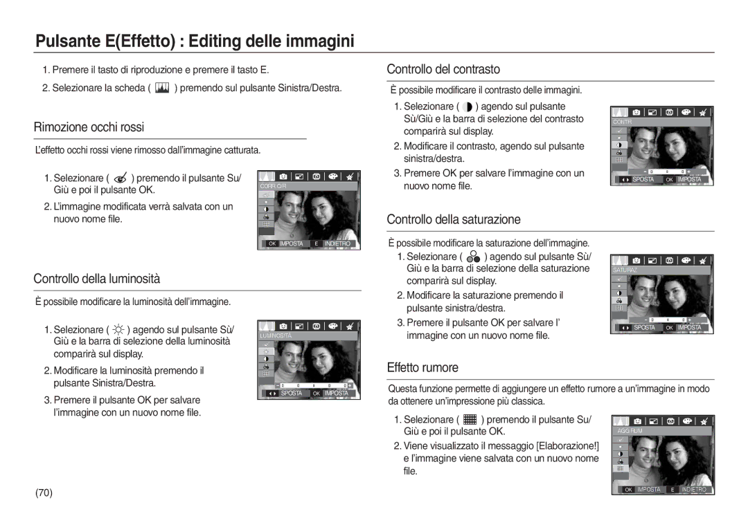 Samsung EC-L730ZBDA/E3, EC-L830ZBBA/E1, EC-L830ZRBA/E1, EC-L730ZSDA/E3 manual Pulsante EEffetto Editing delle immagini 