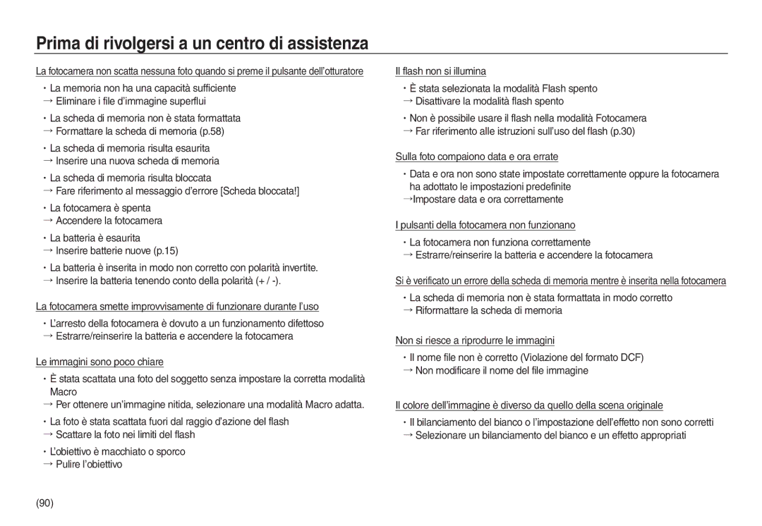 Samsung EC-L730ZSBA/IT, EC-L830ZBBA/E1, EC-L830ZRBA/E1, EC-L730ZSDA/E3 manual Prima di rivolgersi a un centro di assistenza 