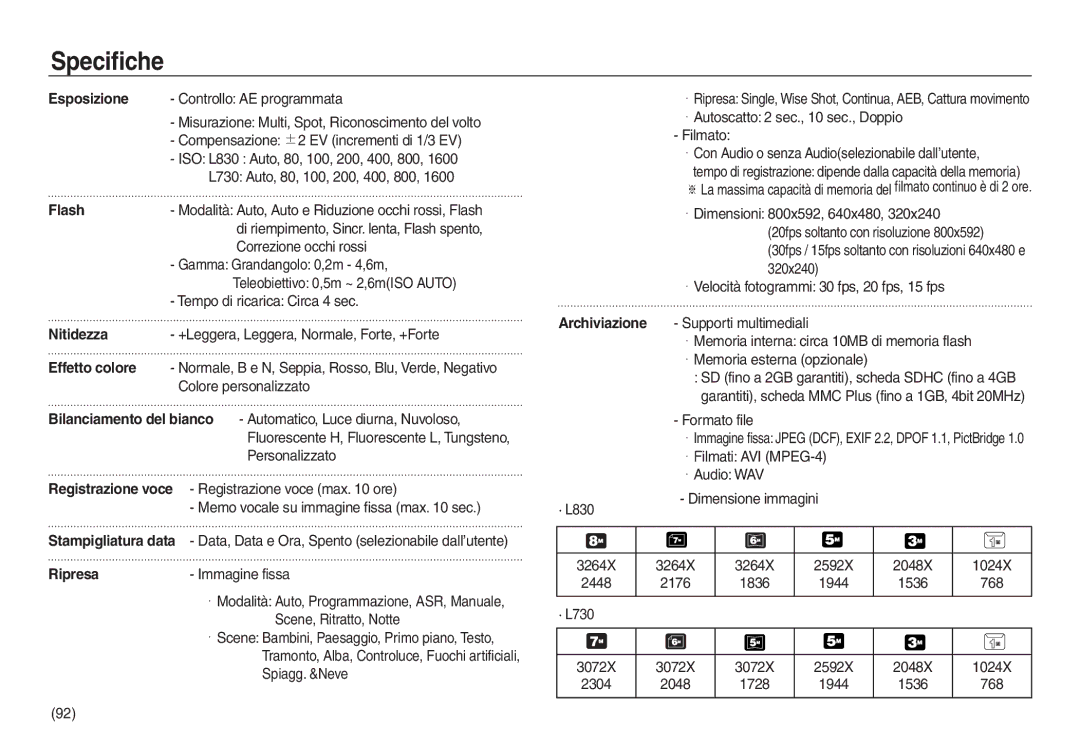 Samsung EC-L830ZRBA/IT, EC-L830ZBBA/E1, EC-L830ZRBA/E1 manual Esposizione, Flash, Nitidezza, Effetto colore, Ripresa 