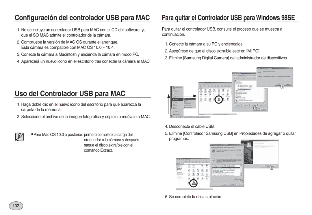 Samsung EC-L730ZBDA/E3, EC-L830ZBBA/E1 manual Uso del Controlador USB para MAC, Configuración del controlador USB para MAC 