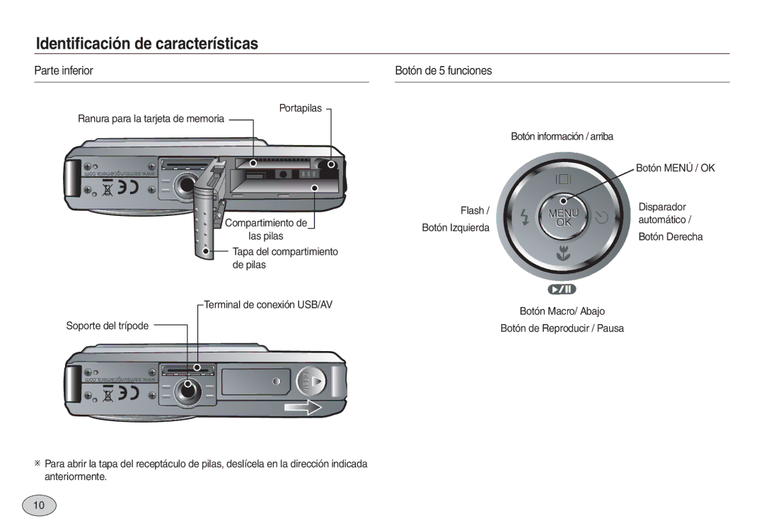 Samsung EC-L730ZRDA/E1, EC-L830ZBBA/E1, EC-L830ZRBA/E1 manual Flash Disparador Automático, Botón Izquierda, De pilas 