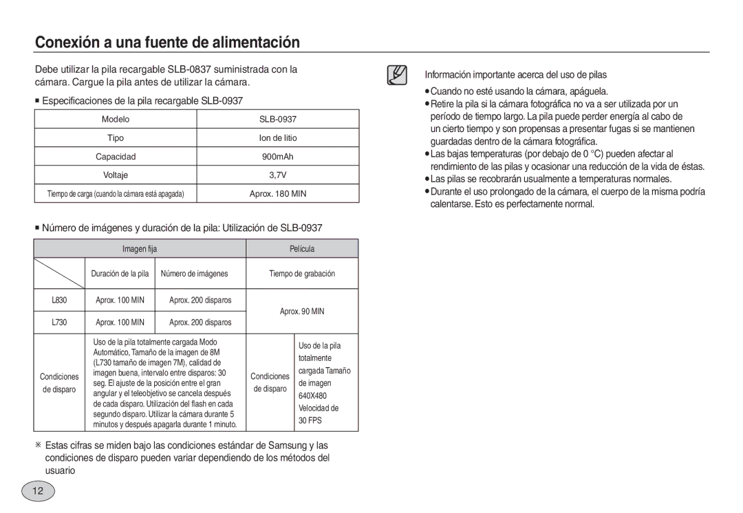 Samsung EC-L830ZBBB/E1, EC-L830ZBBA/E1, EC-L830ZRBA/E1, EC-L730ZSDA/E3, EC-L830ZBDA/E3 Conexión a una fuente de alimentación 