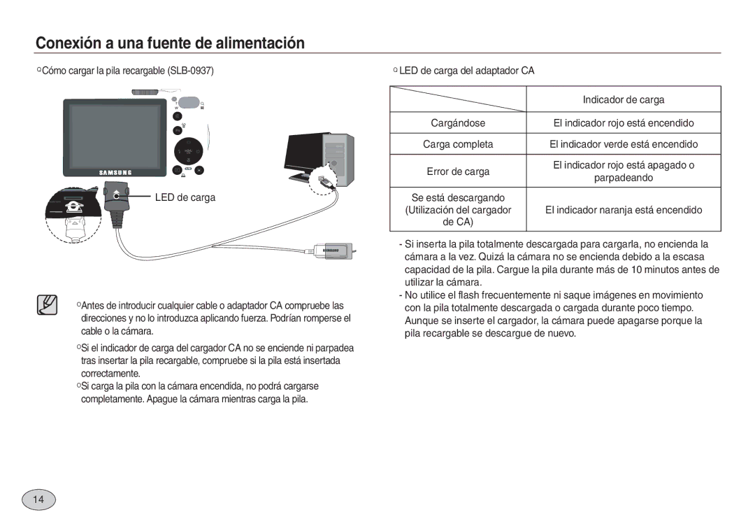 Samsung EC-L830ZSBB/E1, EC-L830ZBBA/E1, EC-L830ZRBA/E1 manual LED de carga del adaptador CA Indicador de carga, Parpadeando 