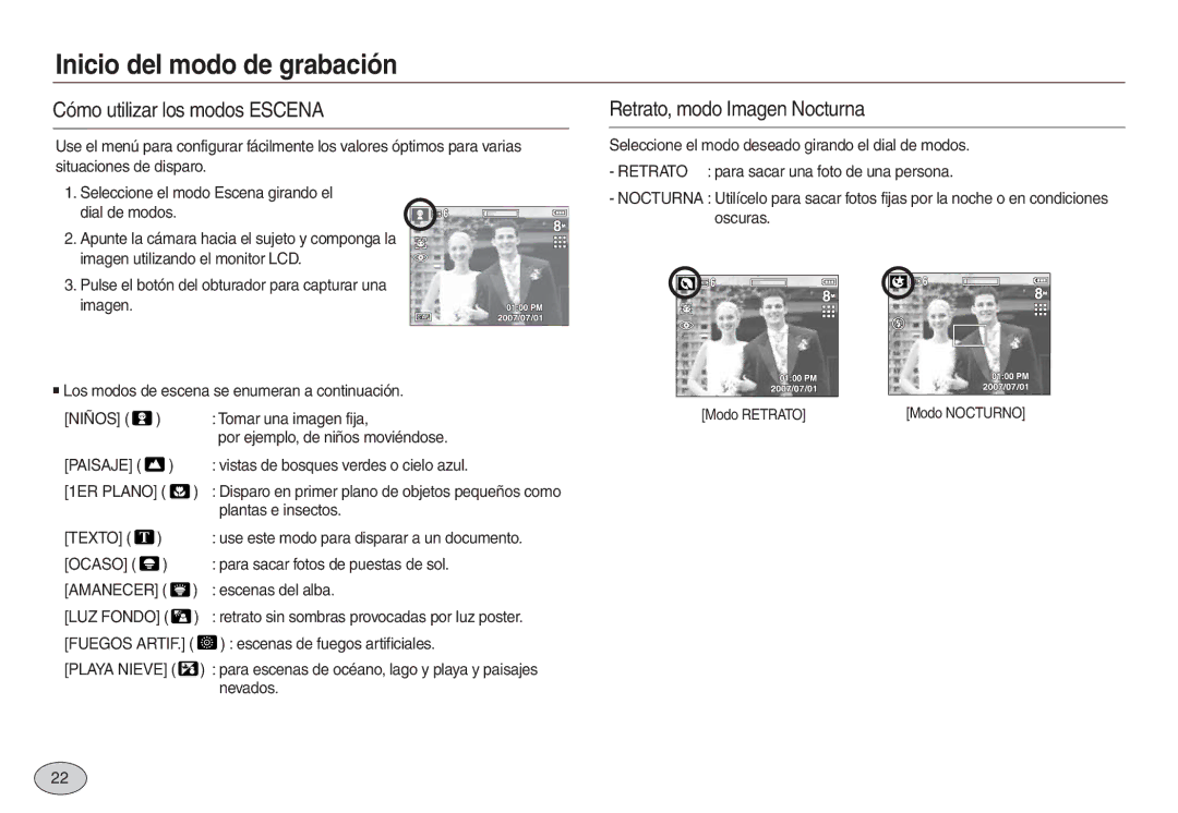 Samsung EC-L730ZBBA/AS, EC-L830ZBBA/E1 manual Los modos de escena se enumeran a continuación, Niños, Tomar una imagen fija 