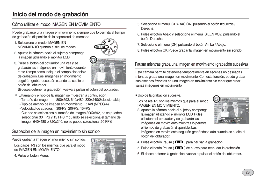 Samsung EC-L830ZRBC/E1 manual Cómo utilizar el modo Imagen EN Movimiento, Grabación de la imagen en movimiento sin sonido 