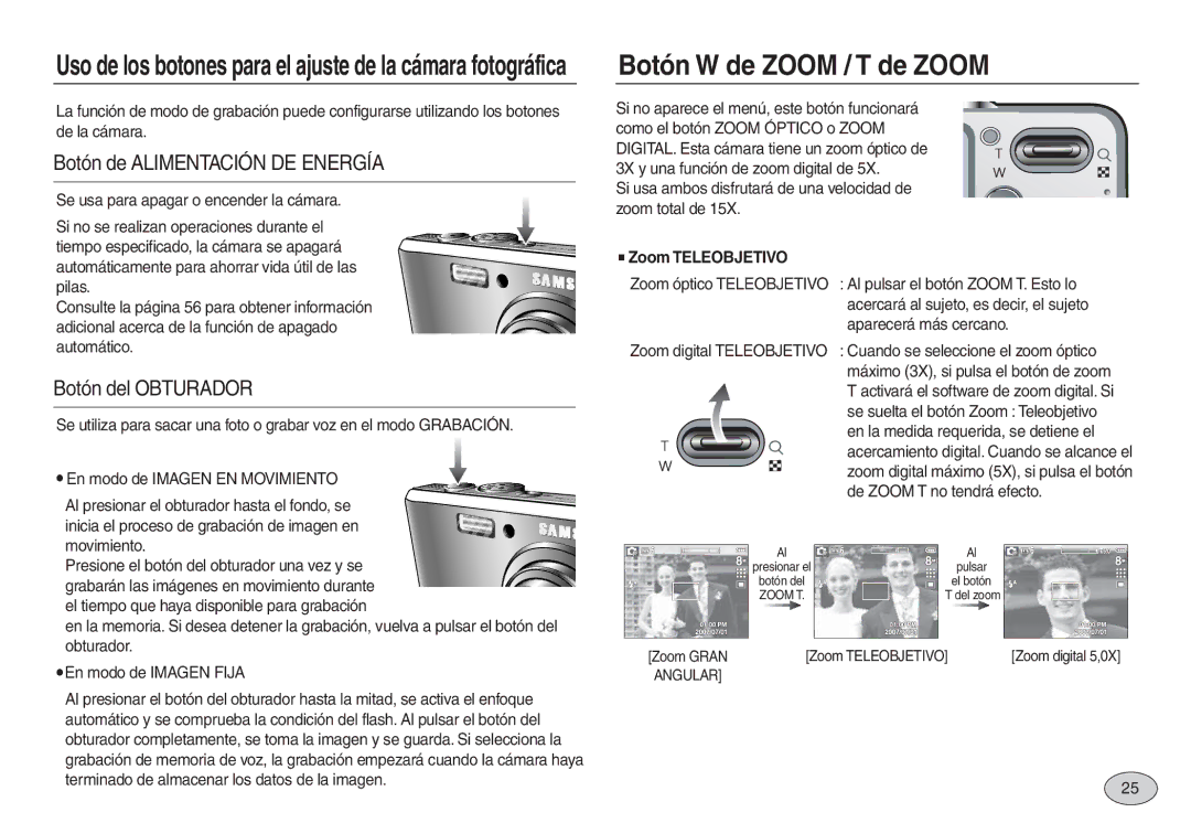 Samsung EC-L730ZSBA/GB, EC-L830ZBBA/E1 Botón W de Zoom / T de Zoom, Botón de Alimentación DE Energía, Botón del Obturador 