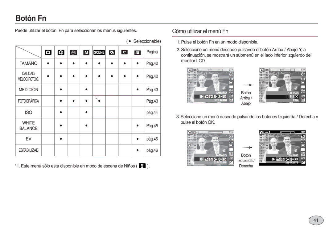 Samsung EC-L830ZBBA/GB, EC-L830ZBBA/E1, EC-L830ZRBA/E1, EC-L730ZSDA/E3, EC-L830ZBDA/E3 Botón Fn, Cómo utilizar el menú Fn 