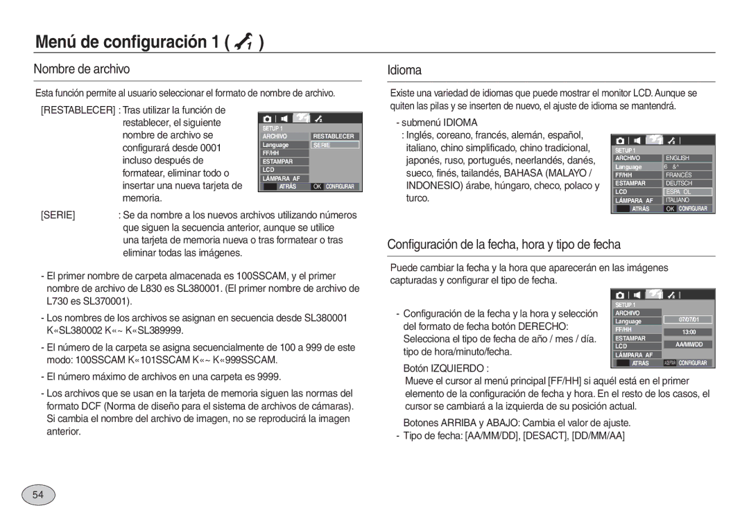 Samsung EC-L730ZBBA/AS, EC-L830ZBBA/E1, EC-L830ZRBA/E1, EC-L730ZSDA/E3, EC-L830ZBDA/E3 manual Nombre de archivo, Idioma, Serie 