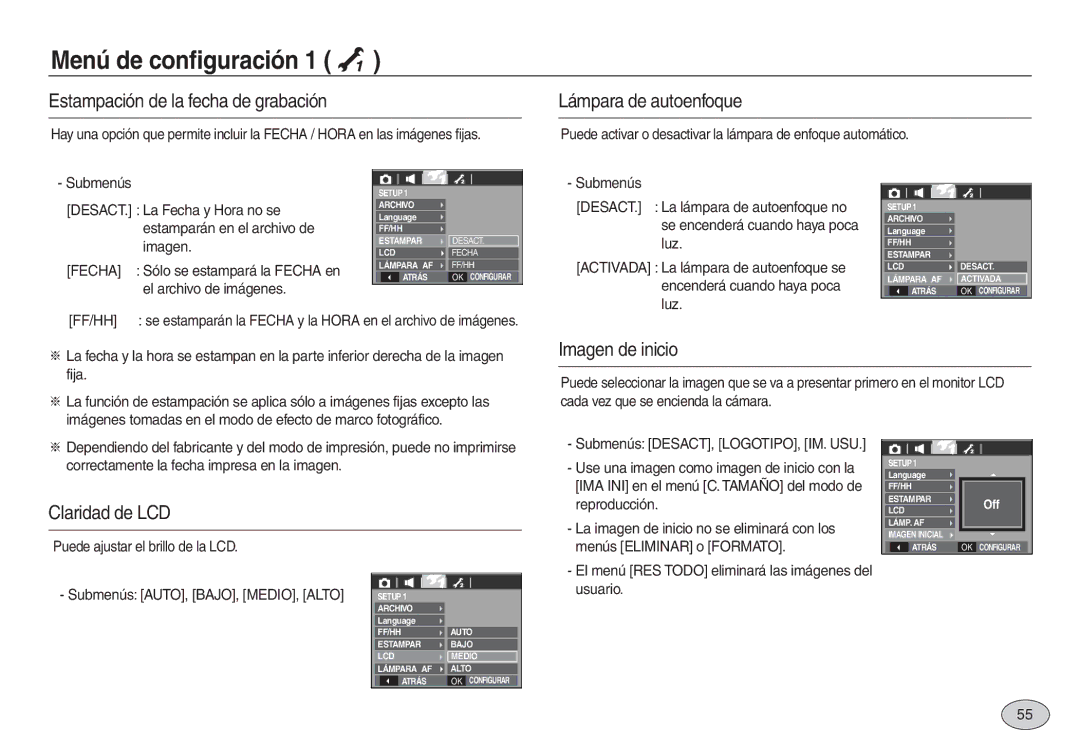 Samsung EC-L830ZRBC/E1 Estampación de la fecha de grabación, Lámpara de autoenfoque, Imagen de inicio, Claridad de LCD 