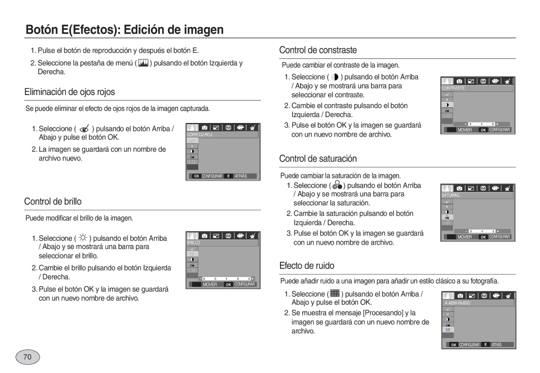 Samsung EC-L730ZBDA/E3, EC-L830ZBBA/E1, EC-L830ZRBA/E1, EC-L730ZSDA/E3, EC-L830ZBDA/E3 manual Botón EEfectos Edición de imagen 