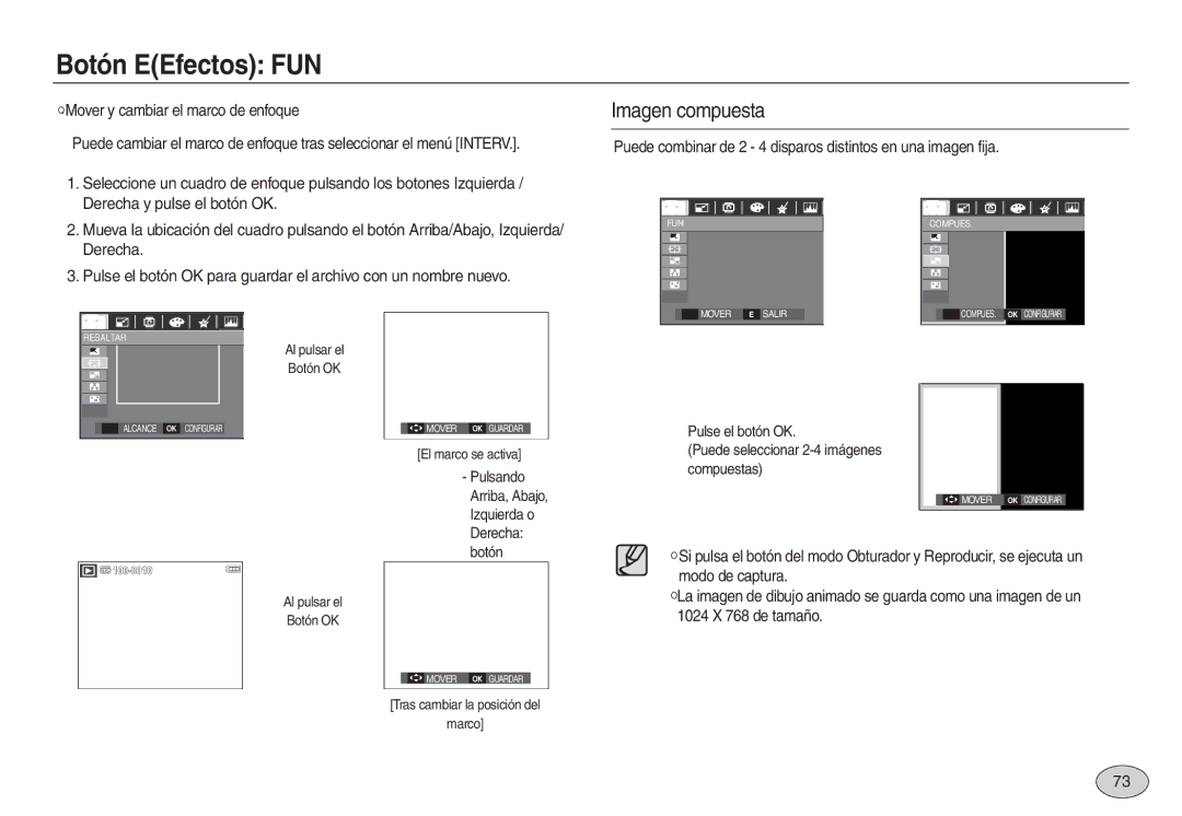 Samsung EC-L830ZBBA/GB, EC-L830ZBBA/E1 manual Imagen compuesta, Pulse el botón OK Puede seleccionar 2-4 imágenes compuestas 