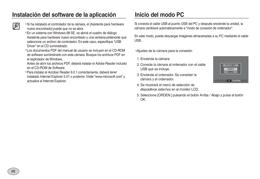 Samsung EC-L830ZBDA/E3, EC-L830ZBBA/E1, EC-L830ZRBA/E1, EC-L730ZSDA/E3, EC-L830ZSBA/E1, EC-L830ZSDA/E3 manual Inicio del modo PC 