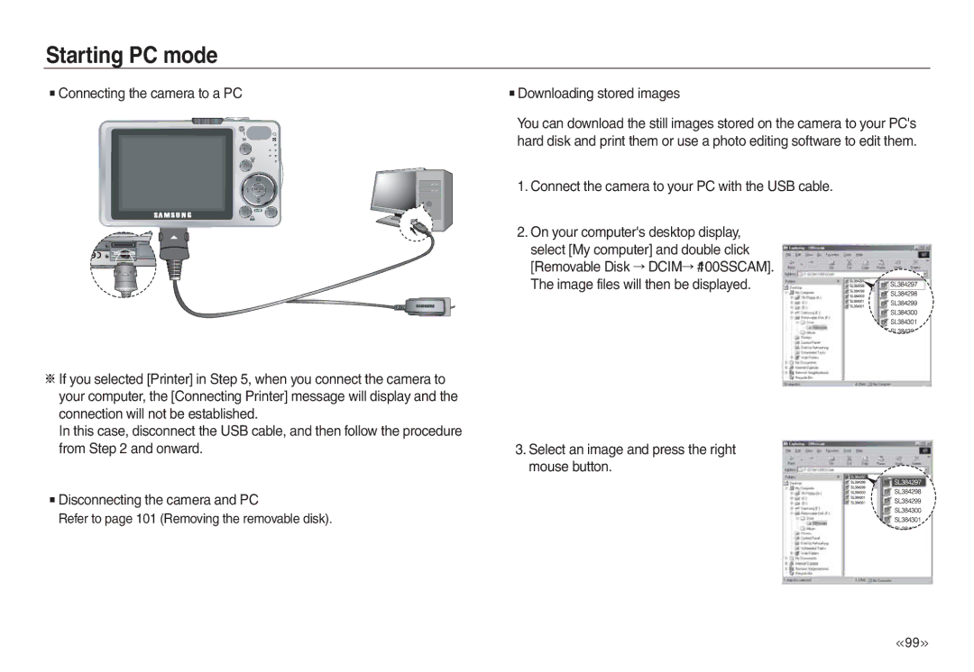 Samsung EC-L830ZBBA/US, EC-L830ZR01KFR manual Downloading stored images, Connect the camera to your PC with the USB cable 