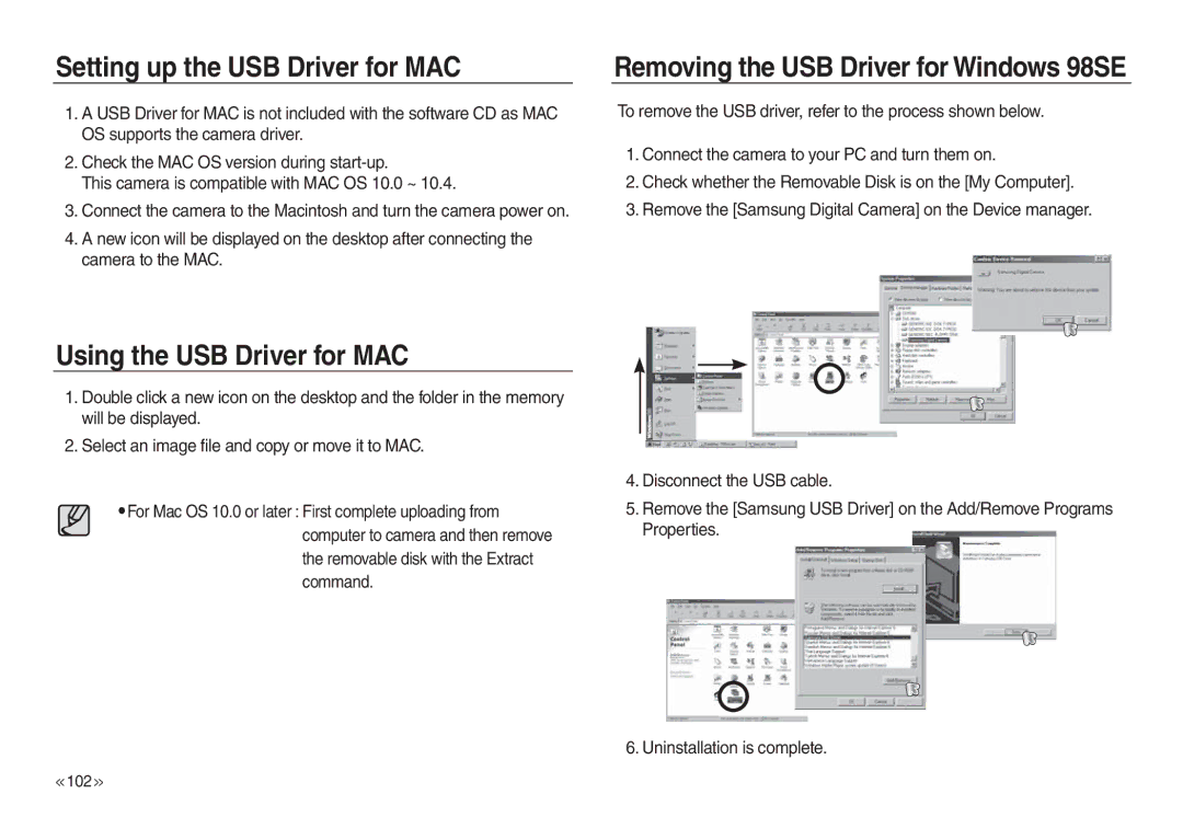 Samsung EC-L830ZRBB/AS, EC-L830ZR01KFR, EC-L830ZBBA/E1 manual Setting up the USB Driver for MAC, Using the USB Driver for MAC 