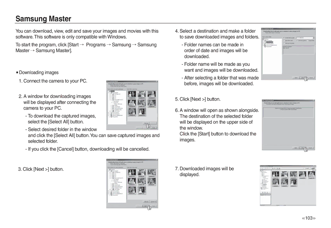 Samsung EC-L830ZRSA/E1, EC-L830ZR01KFR, EC-L830ZBBA/E1, EC-P83ZZSBA/FR, EC-L830ZRDA/E3 manual Samsung Master, Camera to your PC 