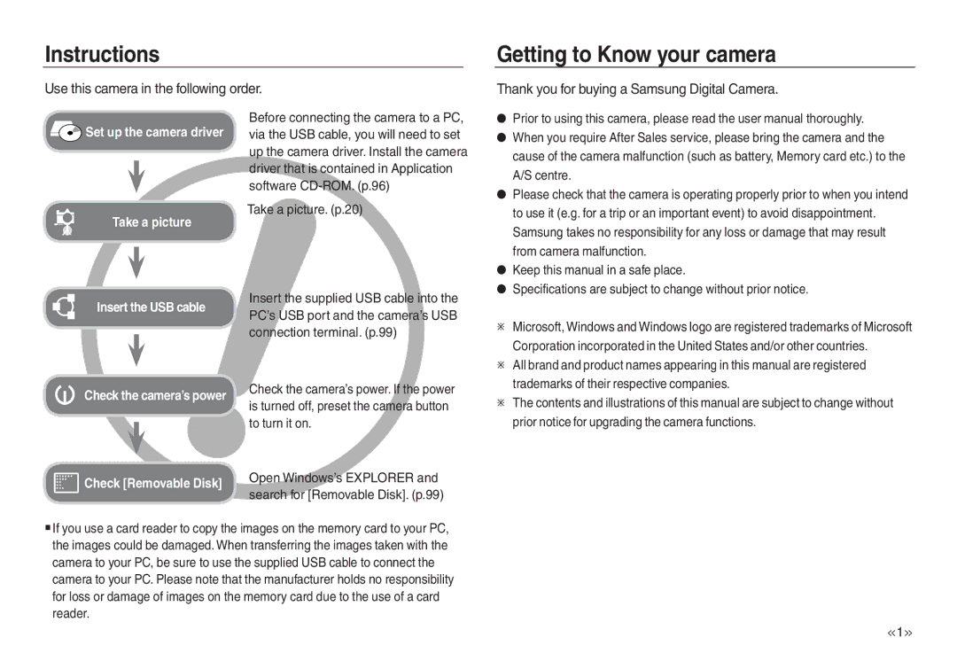 Samsung EC-P83ZZSBA/FR, EC-L830ZR01KFR Instructions, Getting to Know your camera, Use this camera in the following order 