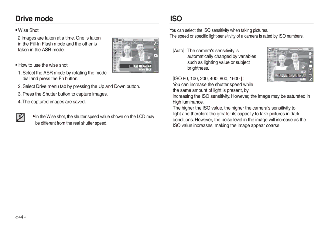 Samsung EC-L730ZSBA/GB, EC-L830ZR01KFR You can select the ISO sensitivity when taking pictures, How to use the wise shot 