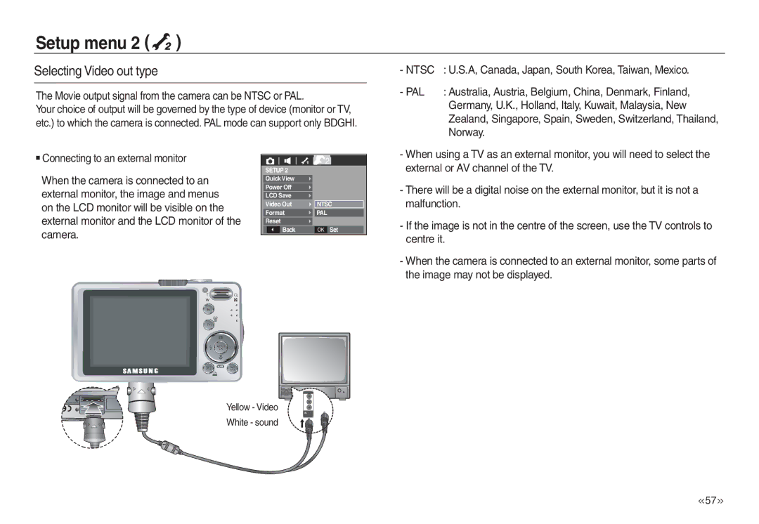 Samsung EC-L730ZRDB/AS manual Selecting Video out type, Movie output signal from the camera can be Ntsc or PAL, Norway 