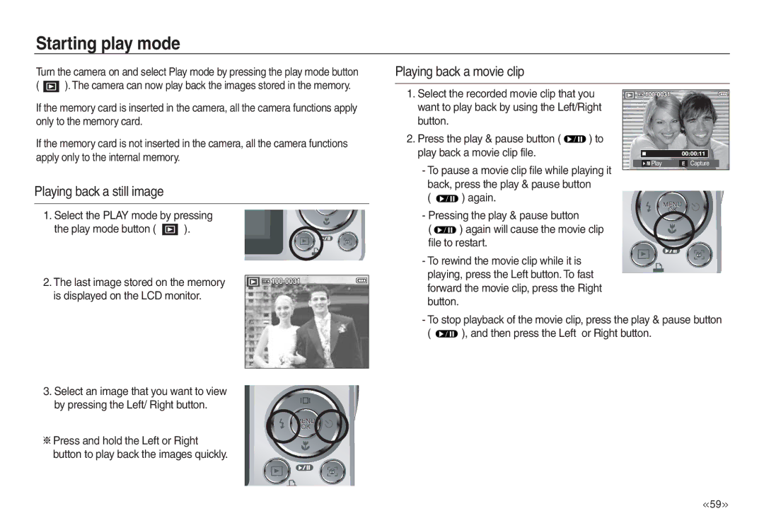 Samsung EC-L730ZSBB/MX, EC-L830ZR01KFR manual Starting play mode, Playing back a movie clip, Playing back a still image 