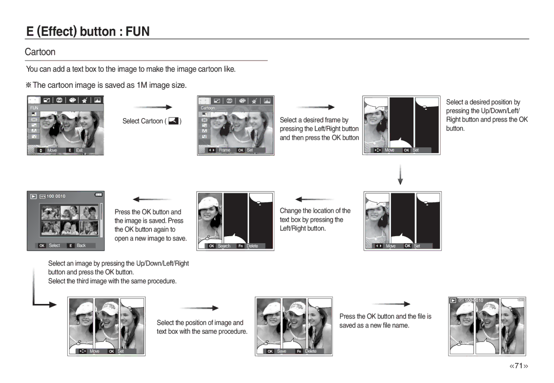 Samsung EC-L830ZRBA/SP, EC-L830ZR01KFR, EC-L830ZBBA/E1, EC-P83ZZSBA/FR, EC-L830ZRDA/E3, EC-L830ZRBA/E1 manual Select Cartoon 