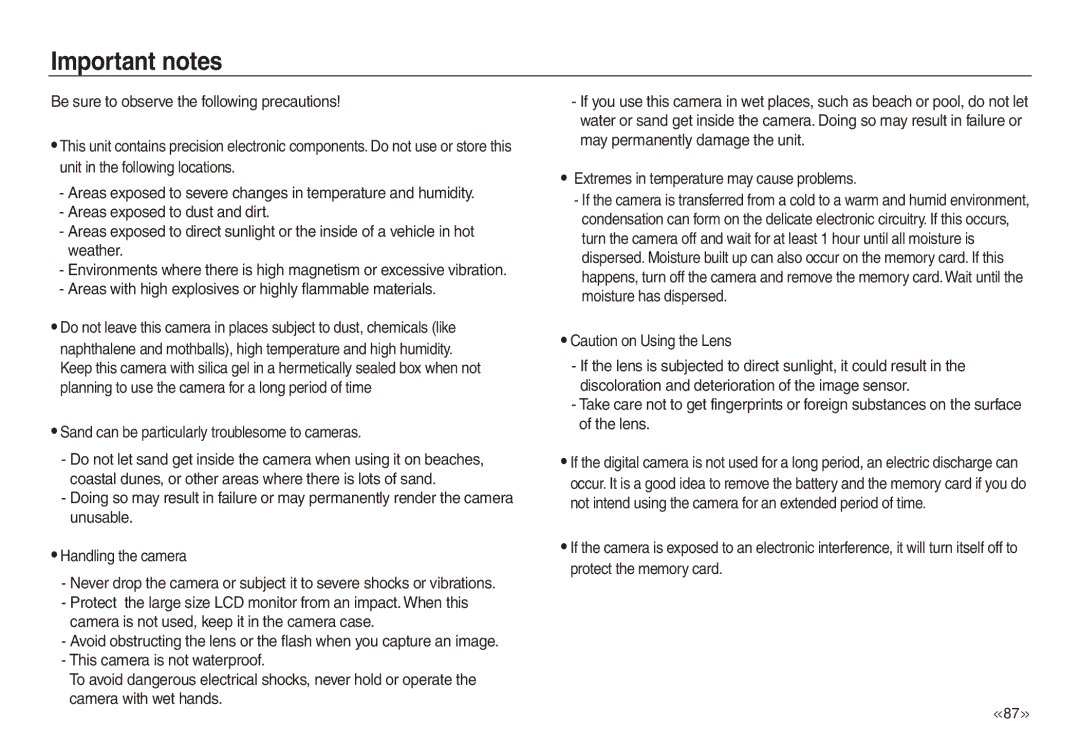 Samsung EC-L730ZRBB/AU, EC-L830ZR01KFR manual Important notes, Areas with high explosives or highly flammable materials 