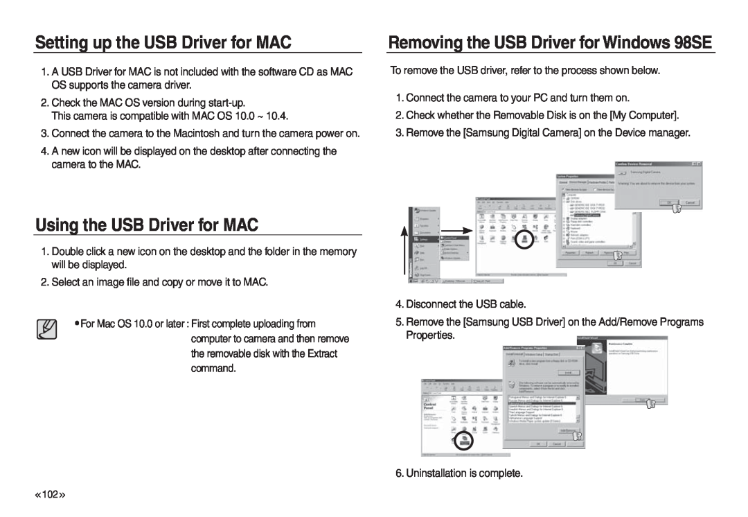 Samsung EC-L830ZRBB/AS, EC-L830ZR01KFR, EC-L830ZBBA/E1 manual Setting up the USB Driver for MAC, Using the USB Driver for MAC 