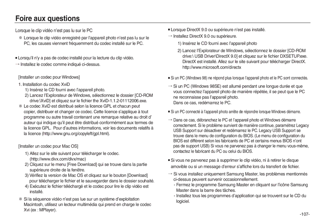 Samsung EC-L730ZBBA/E1, EC-L830ZR01KFR, EC-L830ZBBA/E1, EC-P83ZZSBA/FR manual Lorsque le clip vidéo n’est pas lu sur le PC 