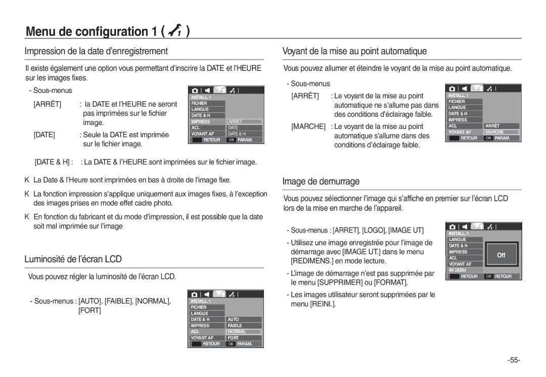 Samsung EC-L830ZSBA/E1 Impression de la date d’enregistrement, Voyant de la mise au point automatique, Image de demurrage 