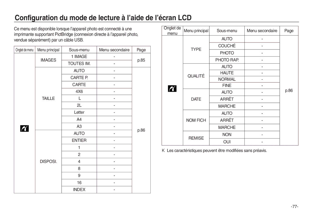 Samsung EC-L730B02KFR, EC-L830ZR01KFR manual Configuration du mode de lecture à l’aide de l’écran LCD, 4X6, Onglet de 