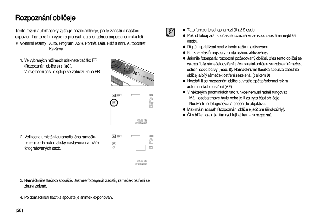 Samsung EC-L83ZZBDA/E3, EC-L83ZZSDA/E3 manual Rozpoznání obliãeje 