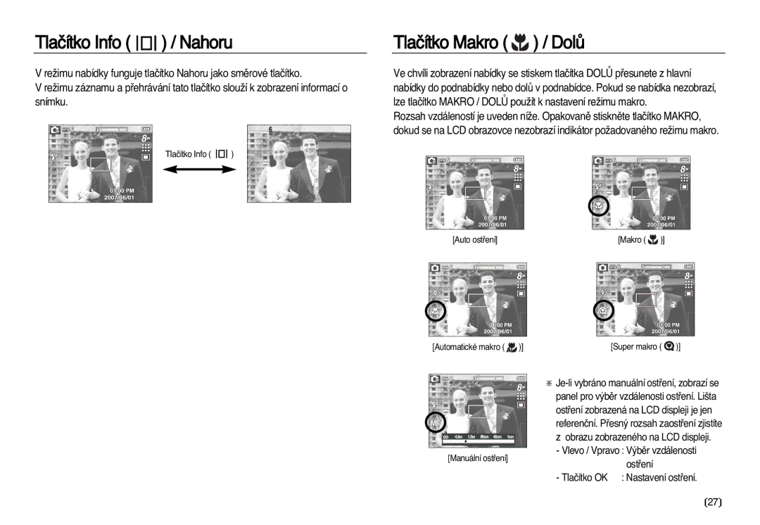 Samsung EC-L83ZZSDA/E3, EC-L83ZZBDA/E3 manual Tlaãítko Info / Nahoru, Tlaãítko Makro / DolÛ 