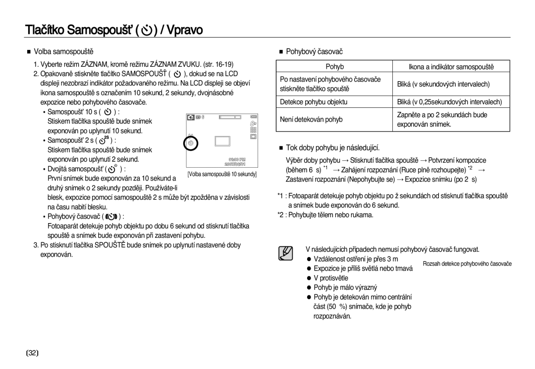 Samsung EC-L83ZZBDA/E3, EC-L83ZZSDA/E3 manual Volba samospou‰tû, Pohybov˘ ãasovaã, Tok doby pohybu je následující 