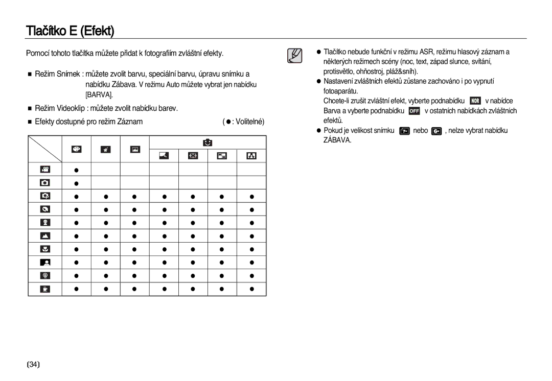 Samsung EC-L83ZZBDA/E3, EC-L83ZZSDA/E3 manual Tlaãítko E Efekt, Barva, Zábava 