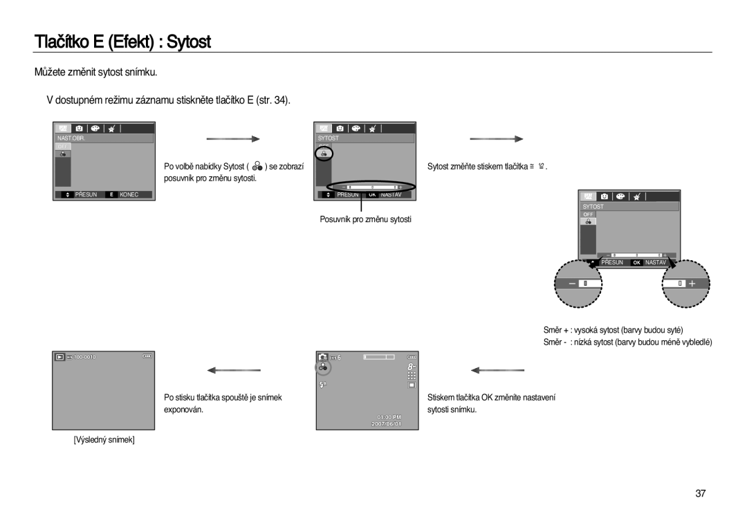 Samsung EC-L83ZZSDA/E3, EC-L83ZZBDA/E3 manual Tlaãítko E Efekt Sytost 