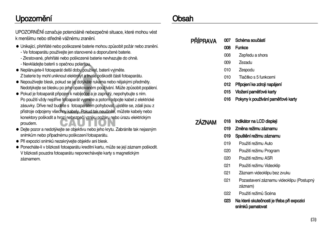 Samsung EC-L83ZZSDA/E3, EC-L83ZZBDA/E3 manual Upozornûní, Obsah 